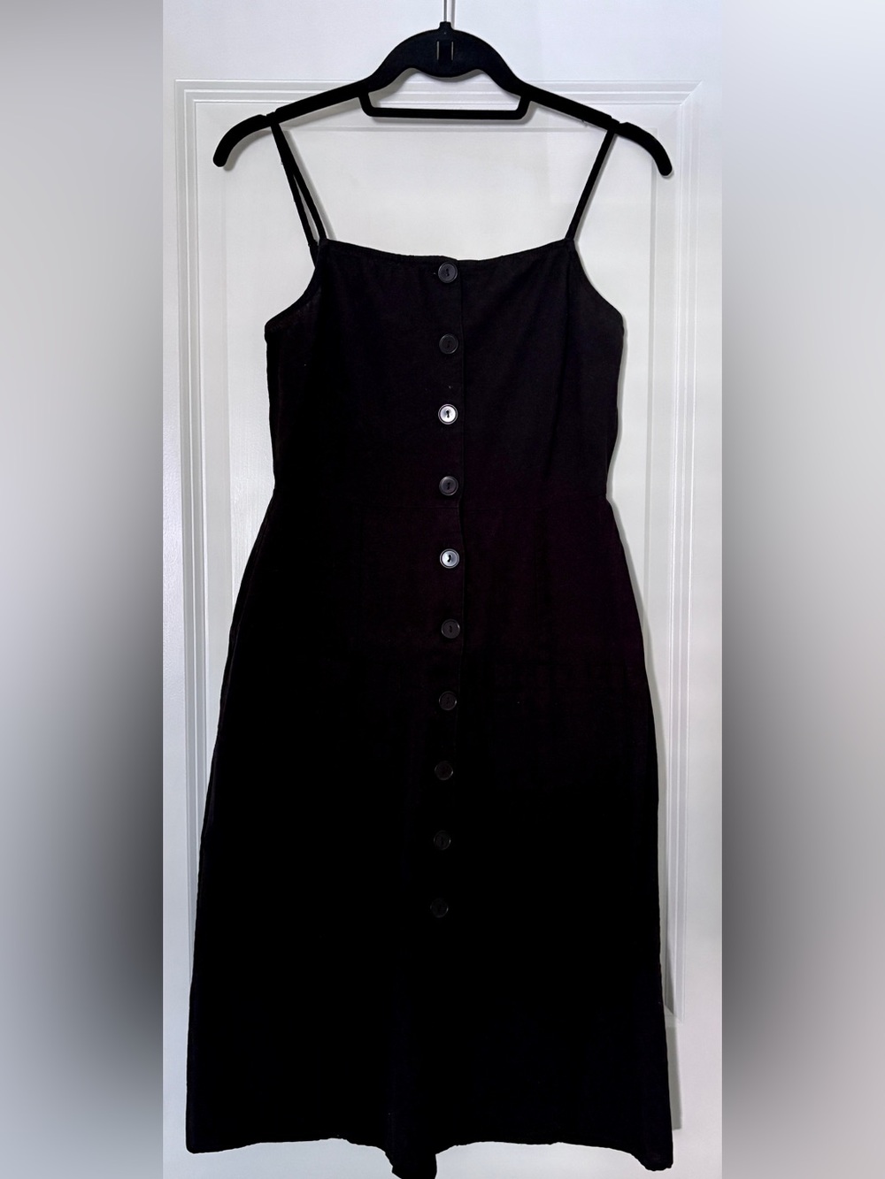ASOS Black Button-Front Spaghetti Strap Midi Dress